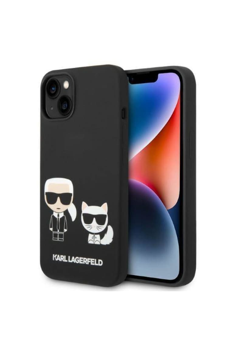 Husa de protectie Case Liquid Silicone Karl and Choupette MagSafe Compatible pentru iPhone 14 - Negru