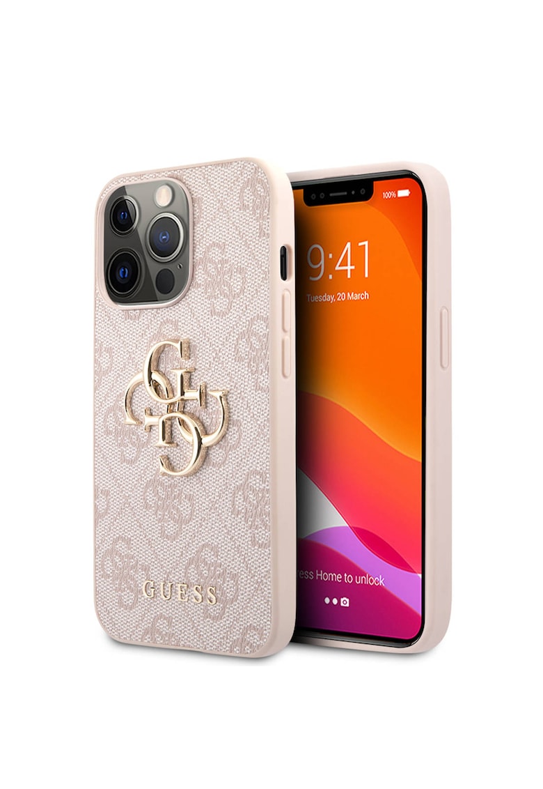 Husa de protectie cu logo metalic PU 4G pentru iPhone 13 Pro - Roz