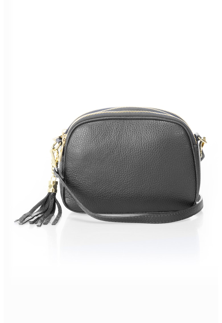 Geanta crossbody din piele cu bareta detasabila - Negru stins