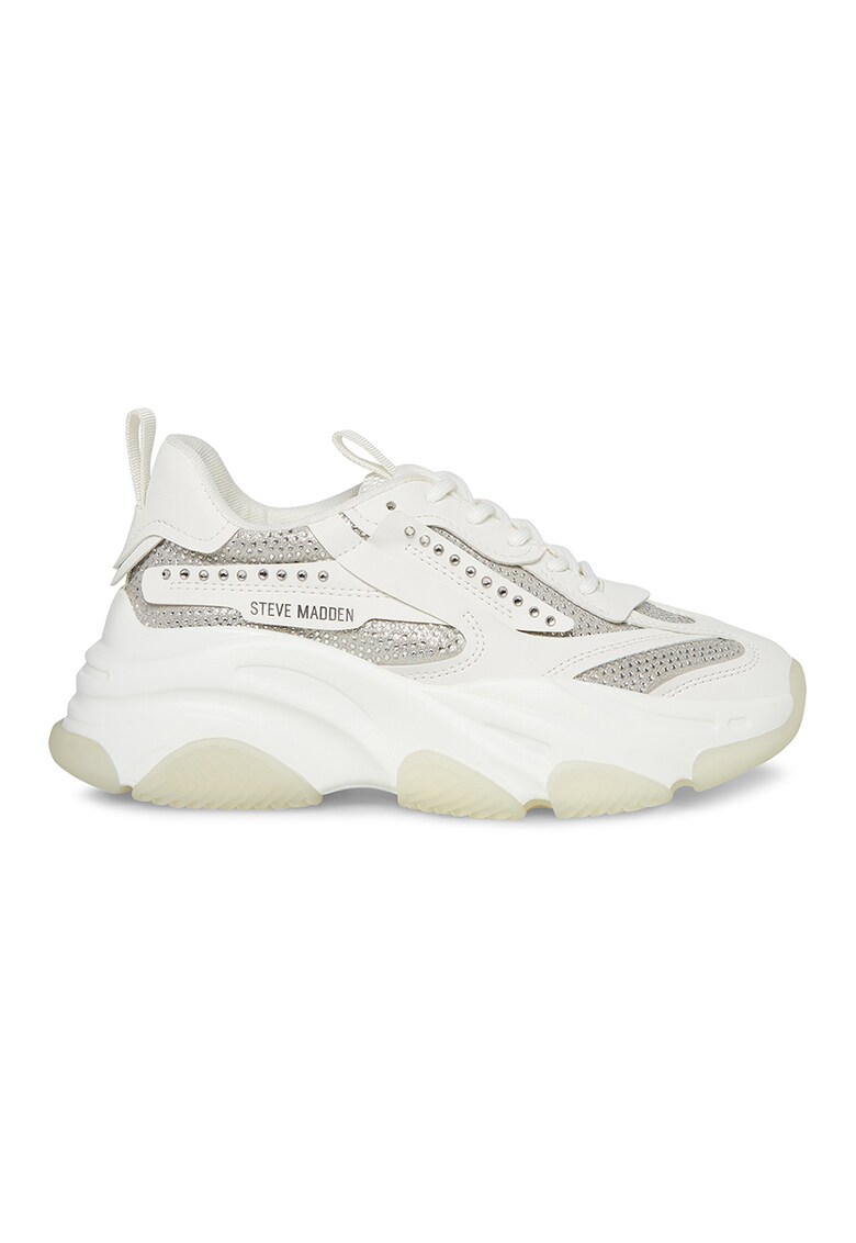 Pantofi sport cu strasuri Possesion - Alb murdar/Argintiu