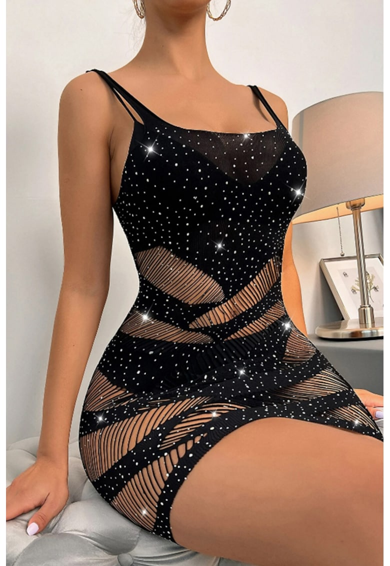 Lenjerie sexy tip rochie scurta - bretele subtiri si detalii sclipitoare - EFAYN