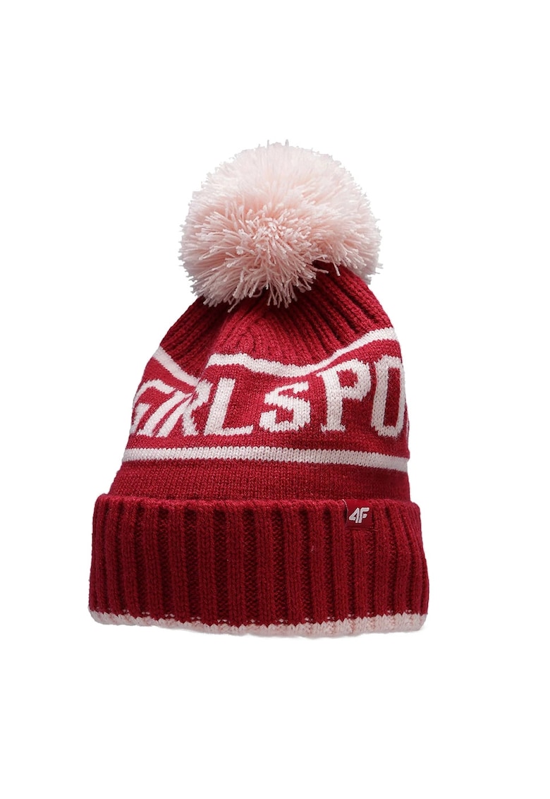 Caciula fete cu pompon - HJZ22 JCAD005 62S - Acril - 52-56 cm - Rosu/Roz