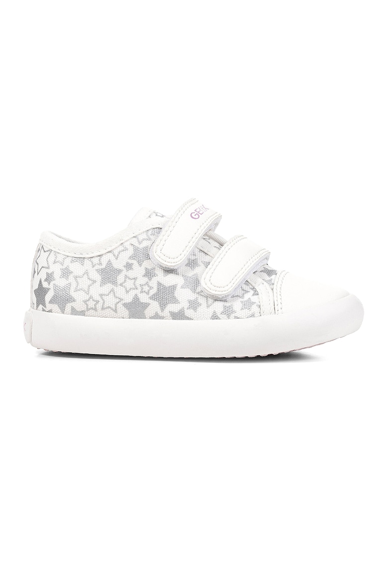 Pantofi sport cu velcro si imprimeu cu stele Gisli - Alb optic/Argintiu