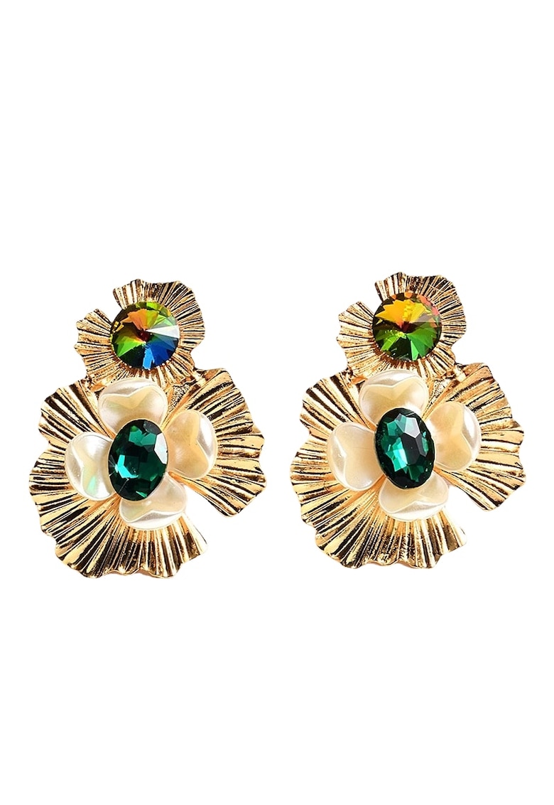 Cercei aurii - forma de floare - cu pietre verzi - Stence C6 -