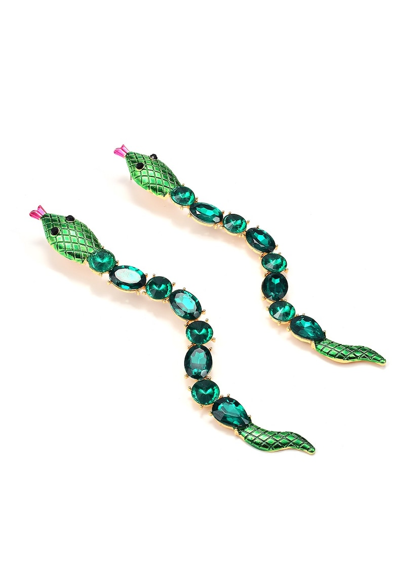 Cercei aurii - forma de sarpe - lungi - cu pietre verzi - Spencer C1 -