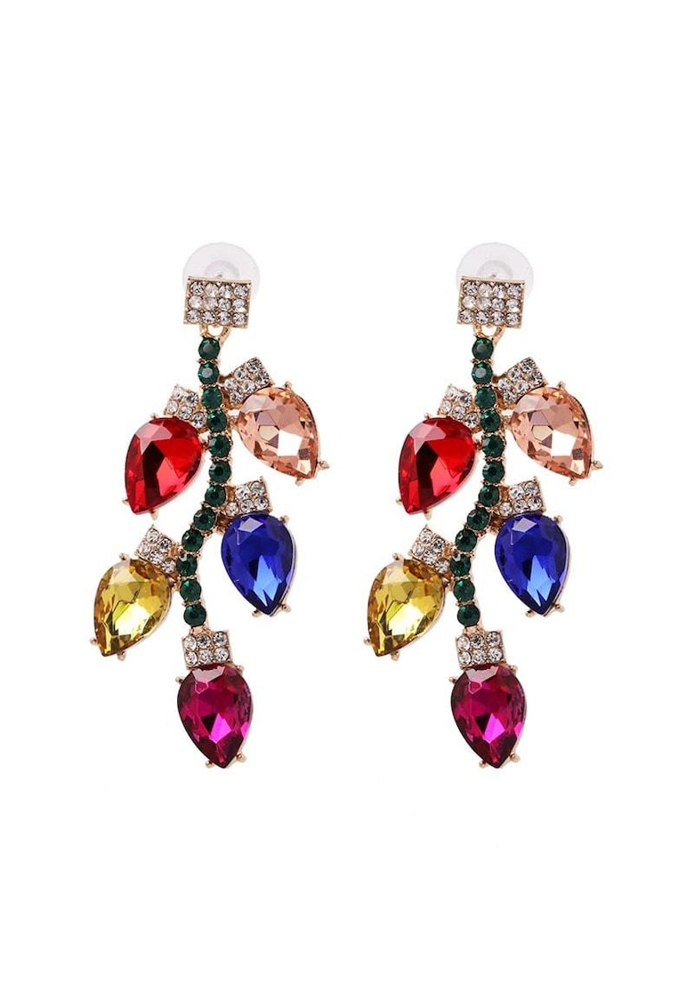 Cercei aurii - forma de crengute - cu pietre multicolore - Talita C14 -