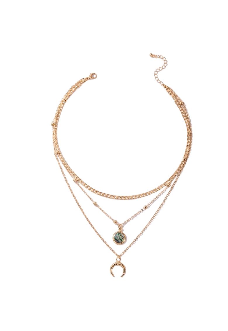 Colier auriu - in 3 straturi - cu semiluna si piatra - Tecla C22 -