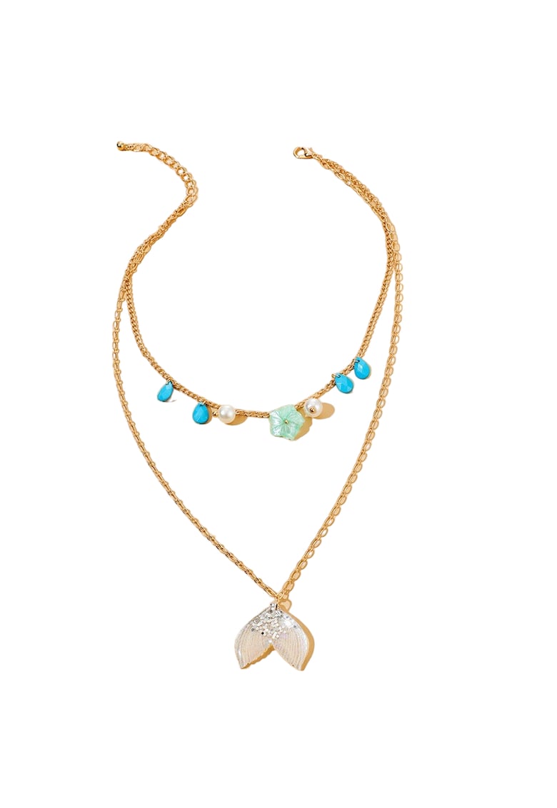 Colier auriu - in 2 straturi - cu margelute si coada de sirena - Tedora C22 -