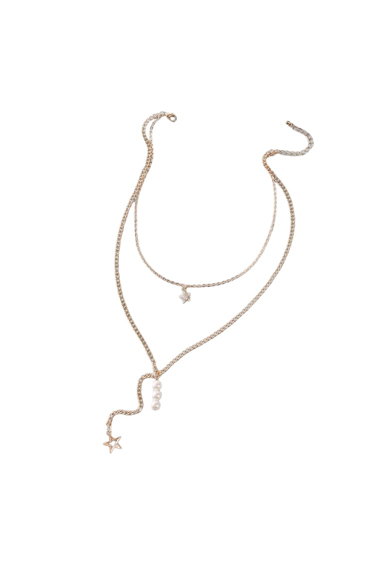 Colier auriu - in 2 straturi - cu perlute si stelute - Tariel C20 - Colier auriu - in 2 straturi - cu perlute si stelute - Tariel C20 -