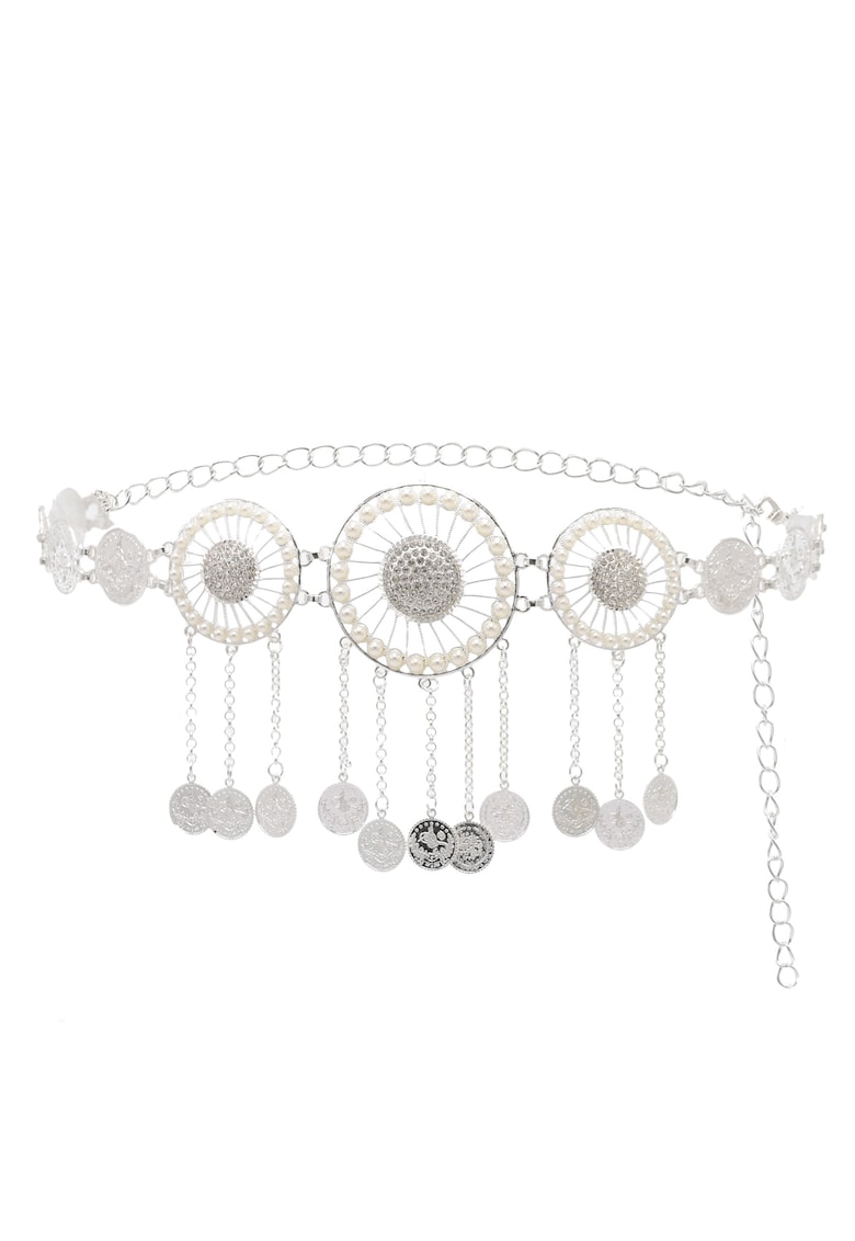 Lant de corp - argintiu - tip curea - cu banuti si pietre - Timmy C22 -