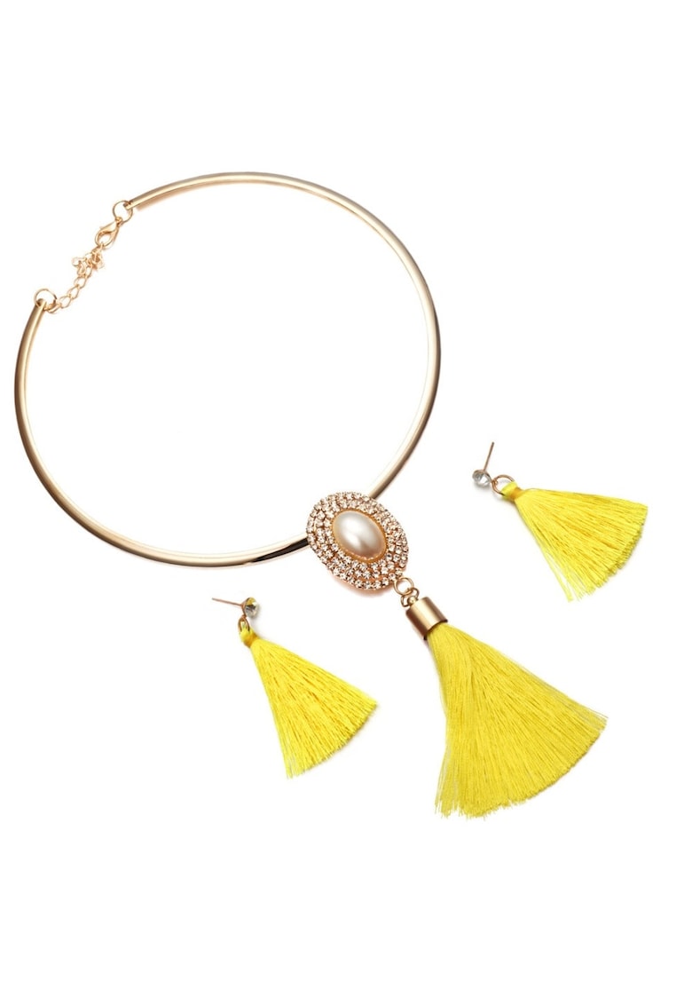 Set colier si cercei - auriu - cu pietre si ciucuri galbeni - Seppo C3 - Set colier si cercei - auriu - cu pietre si ciucuri galbeni - Seppo C3 -