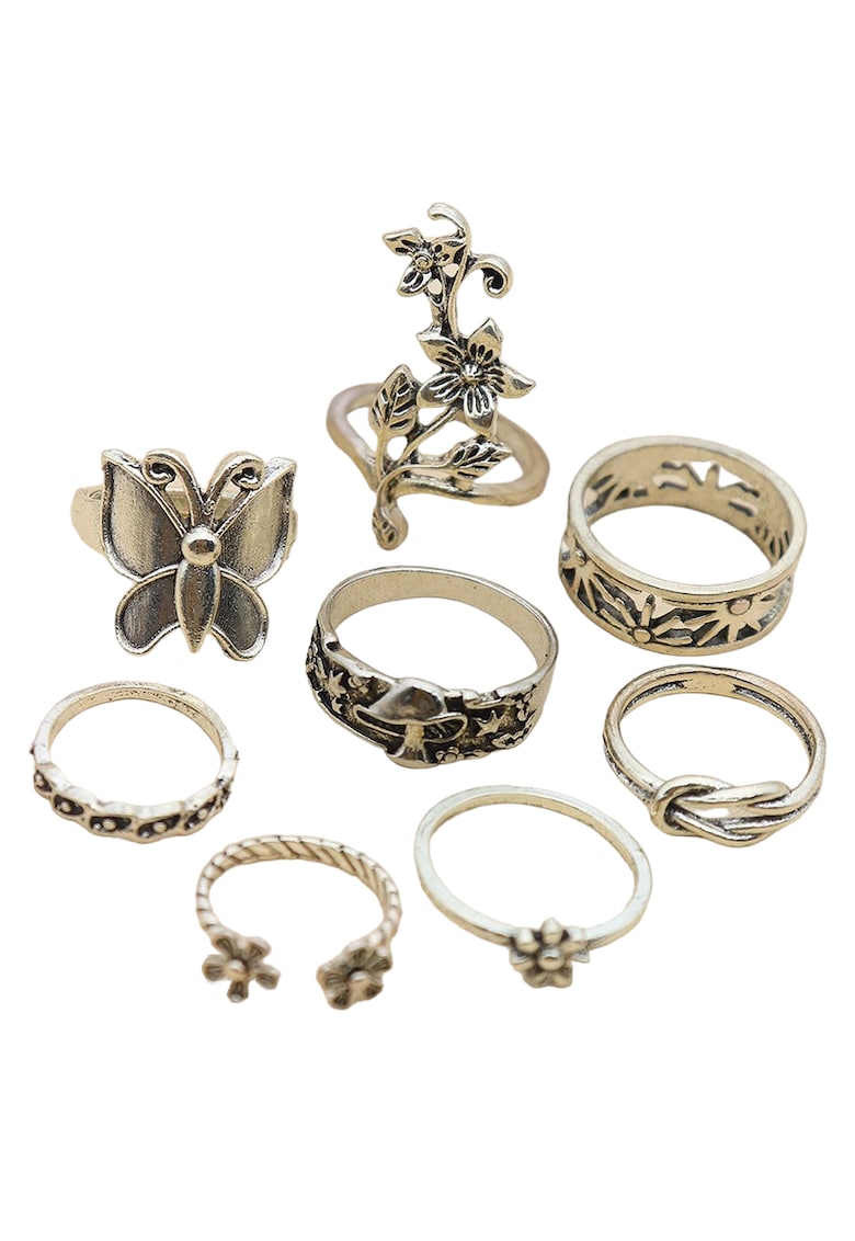 Set 8 inele argintii - cu fluture si flori - Theis C1 -
