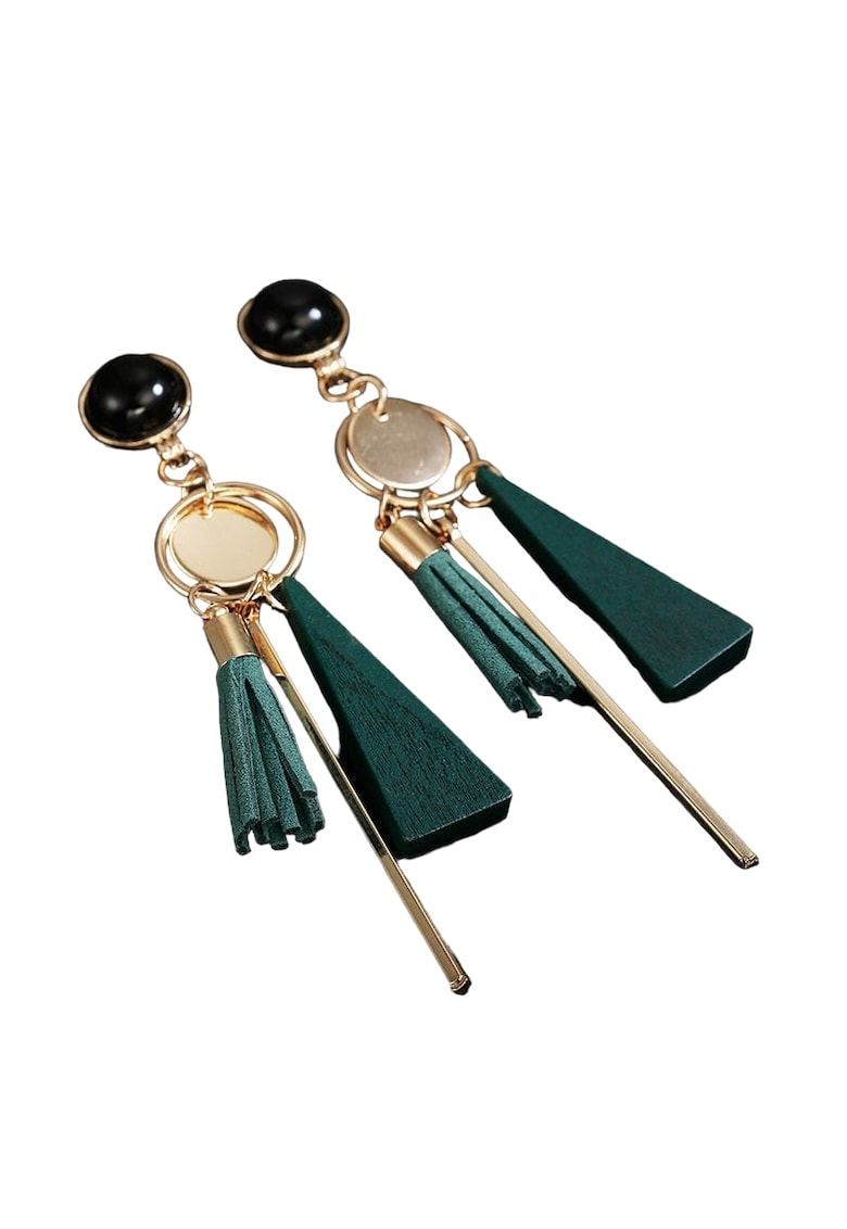 Cercei aurii - lungi - cu franjuri verzi si clips - Salme C1 -