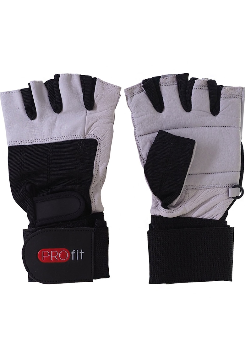 Manusi de culturism - Gym Pro - Piele/Nylon - Negru/Alb -