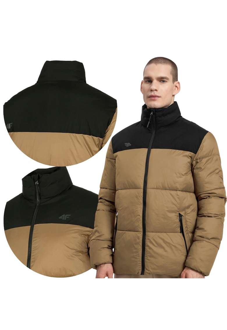 Geaca matlasata pentru barbati - H4Z22 KUMP005 82S - Poliester - Maro deschis/Negru - Bej