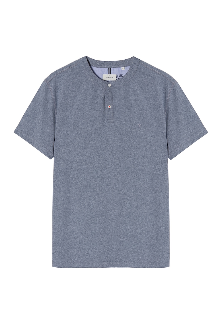 Tricou din amestec de bumbac cu fenta scurta cu nasturi