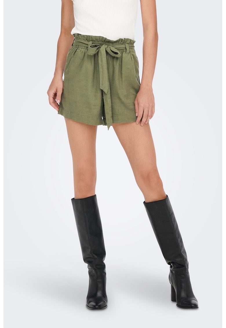 Pantaloni scurti din amestec de in cu talie inalta Say