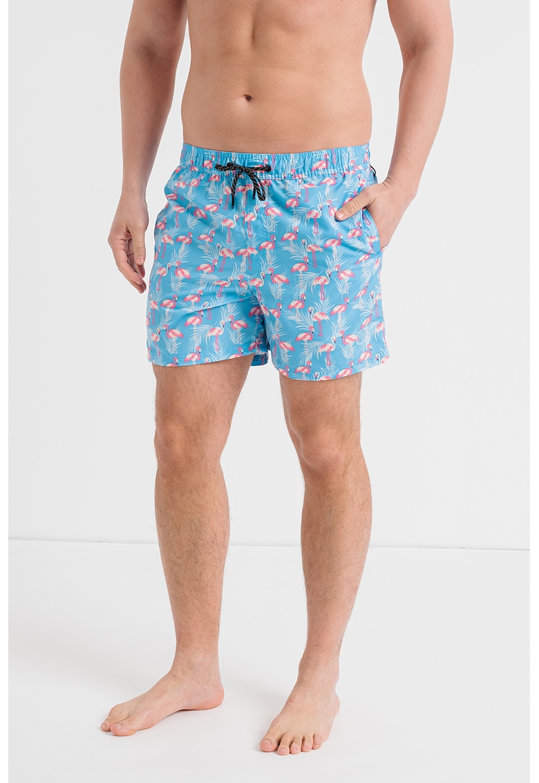 Pantaloni scurti de baie cu model grafic Fiji - Albastru pastel