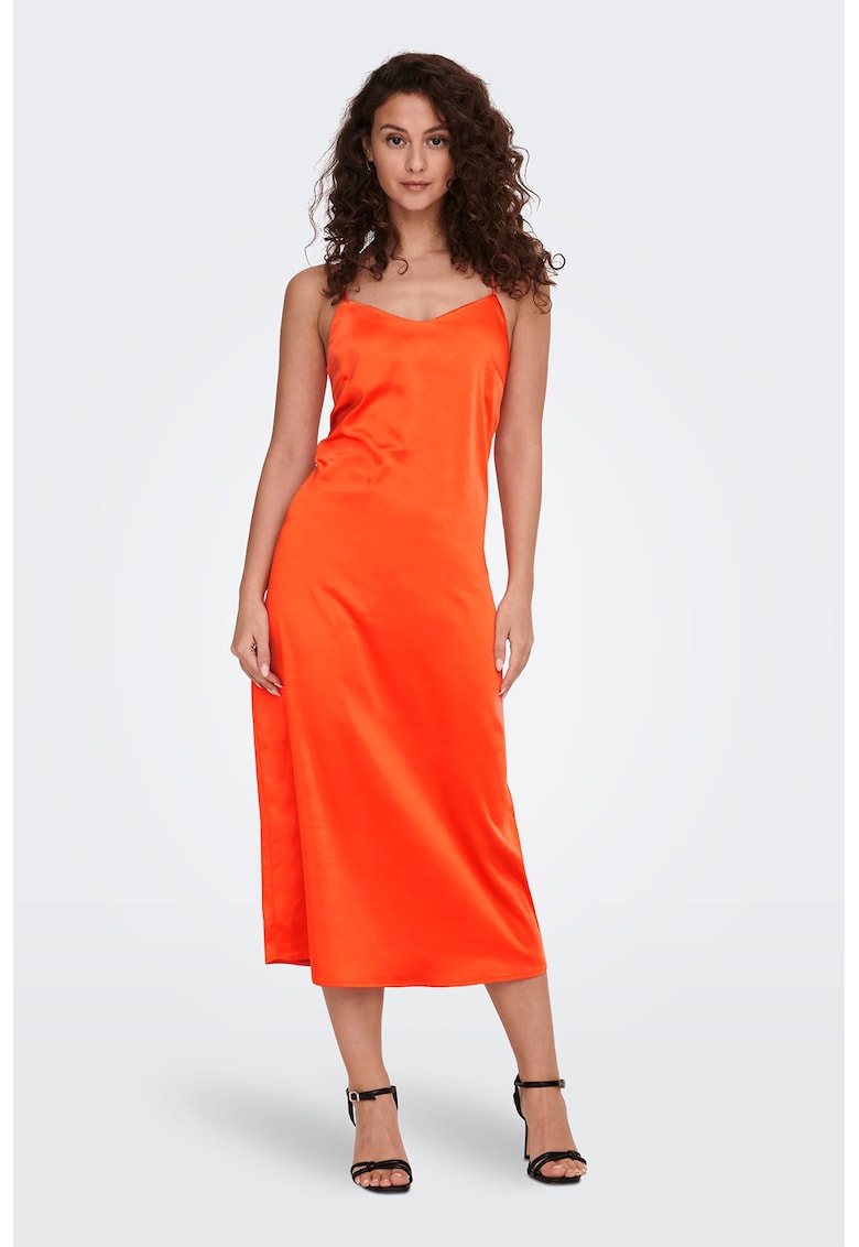 Rochie slip-on cu aspect satinat Maura - Portocaliu mandarina