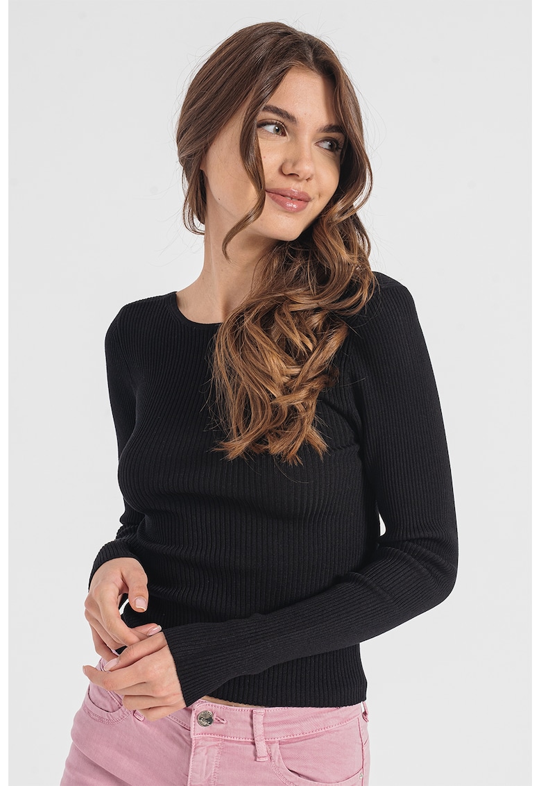 Bluza striata cu decupaj pe partea din spate - Negru