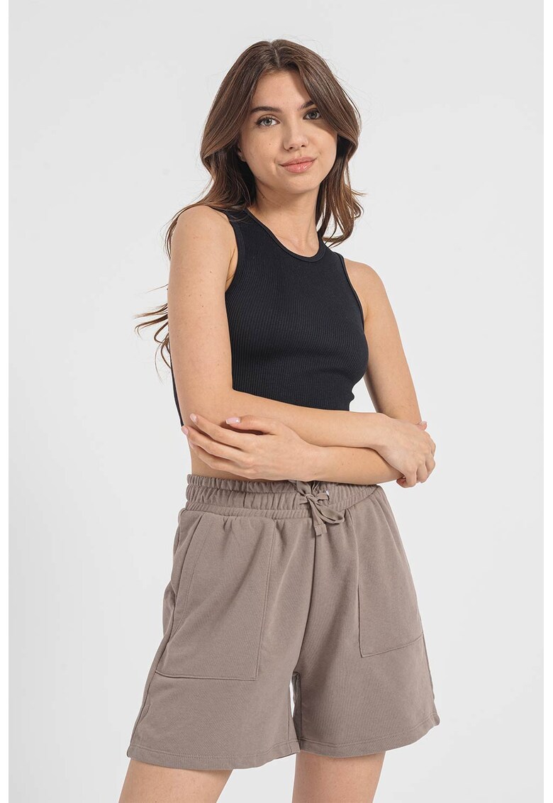 Top crop striat cu decolteu rotund Gwen
