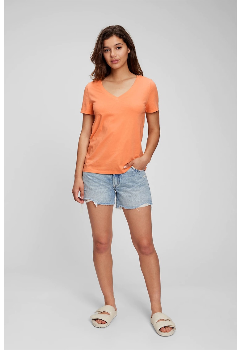 Tricou din bumbac organic cu decolteu in V