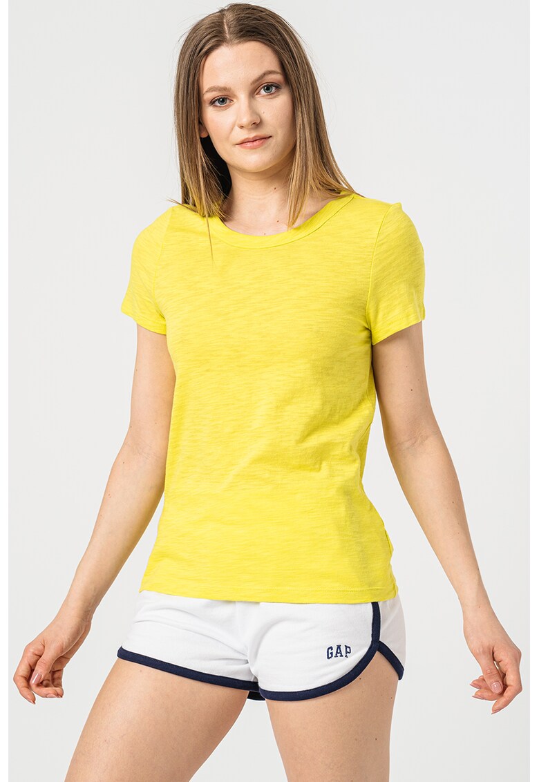 Tricou de bumbac cu decolteu la baza gatului