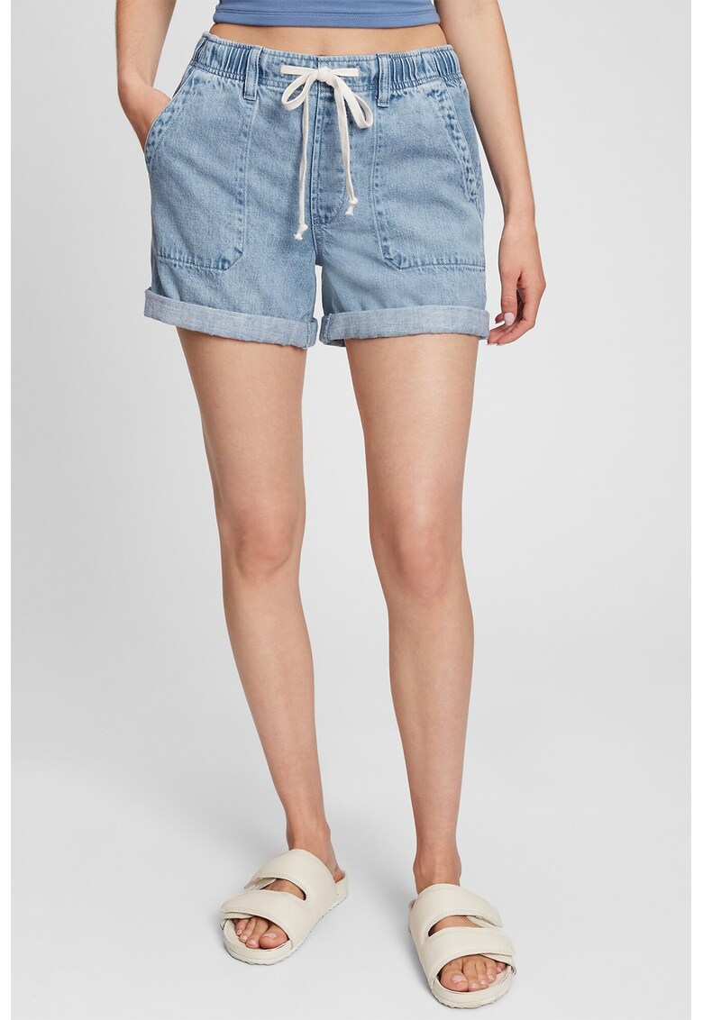 Pantaloni scurti de denim cu snur in talie