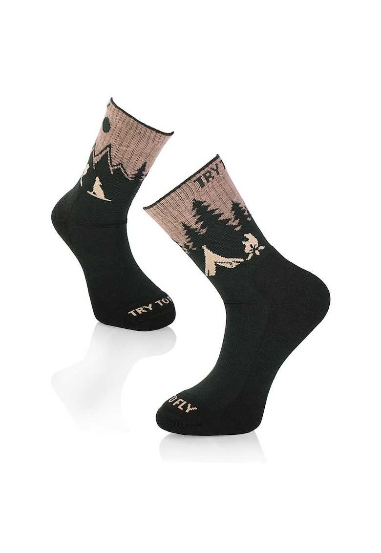 Sosete pentru Drumetie - din Lana de Merinos cu Lup Verde inchis