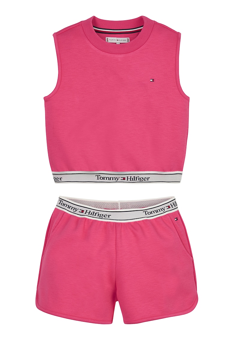 Set de top crop si pantaloni scurti cu banda logo