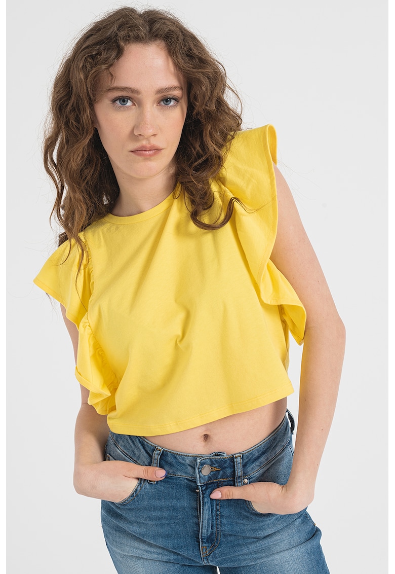 Bluza crop cu insertii cu volane