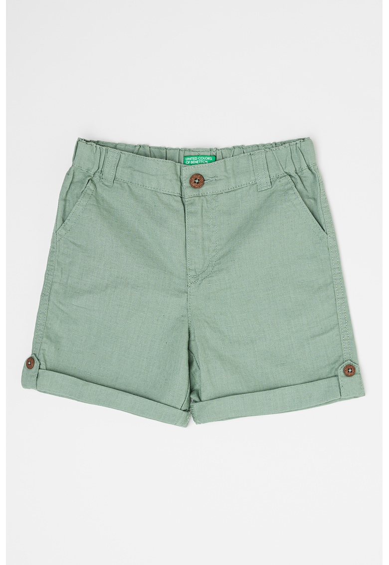 Pantaloni chino scurti din amestec de in - Verde sparanghel