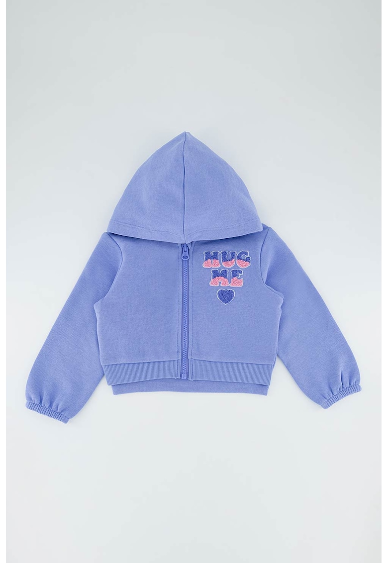 Hanorac crop cu aplicatie din material terry