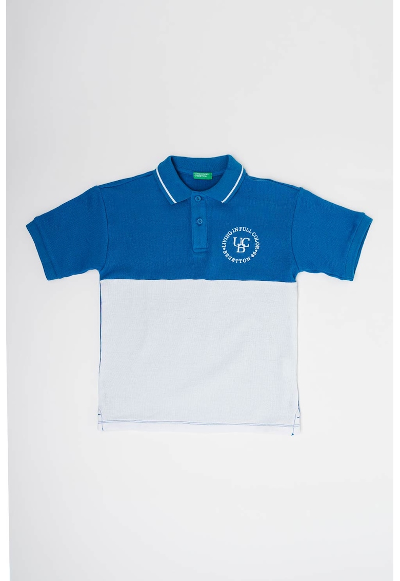 Tricou polo cu model colorblock si broderie logo