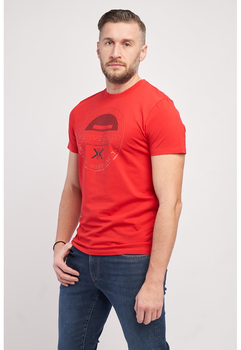 Tricou cu imprimeu si decolteu la baza gatului