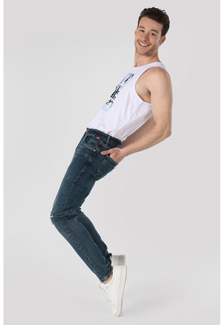 Blugi slim fit cu talie medie - Albastru ultramarin