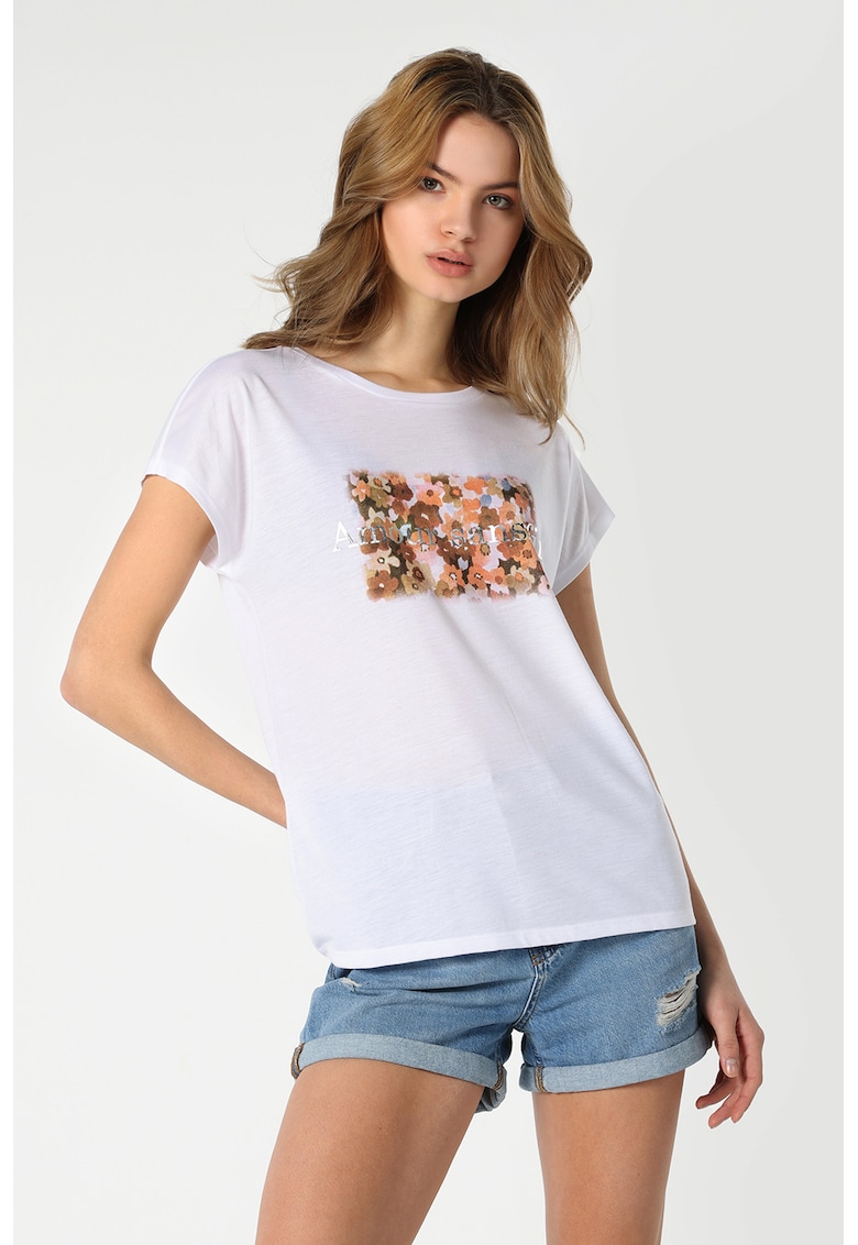 Tricou regular fit cu imprimeu text si floral