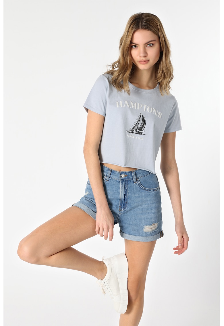 Tricou crop cu imprimeu