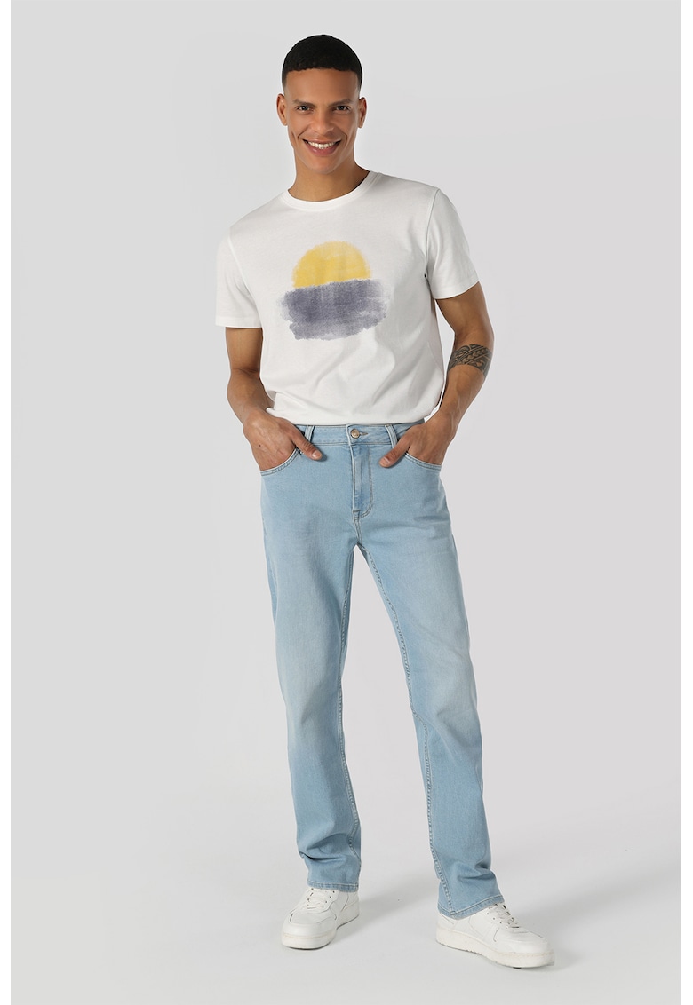 Blugi cu 5 buzunare si talie medie - Albastru glaciar