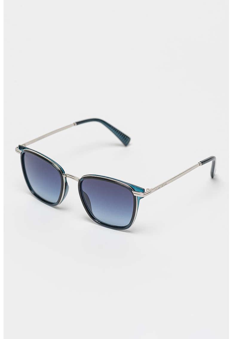 Ochelari de soare patrati unisex cu lentile in degrade - Negru/Argintiu