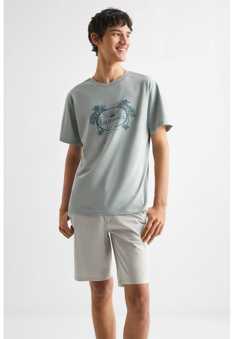 Tricou de bumbac cu imprimeu frontal si croiala dreapta