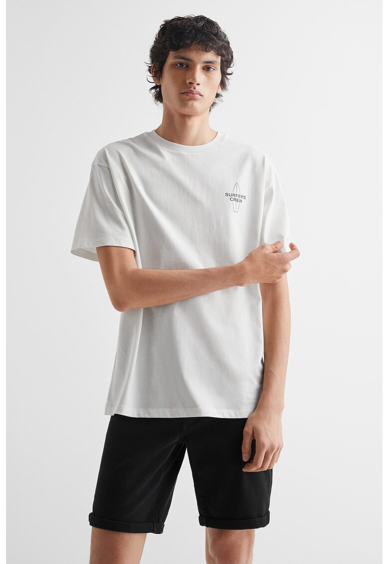Tricou de bumbac cu imprimeu pe spate Waikiki