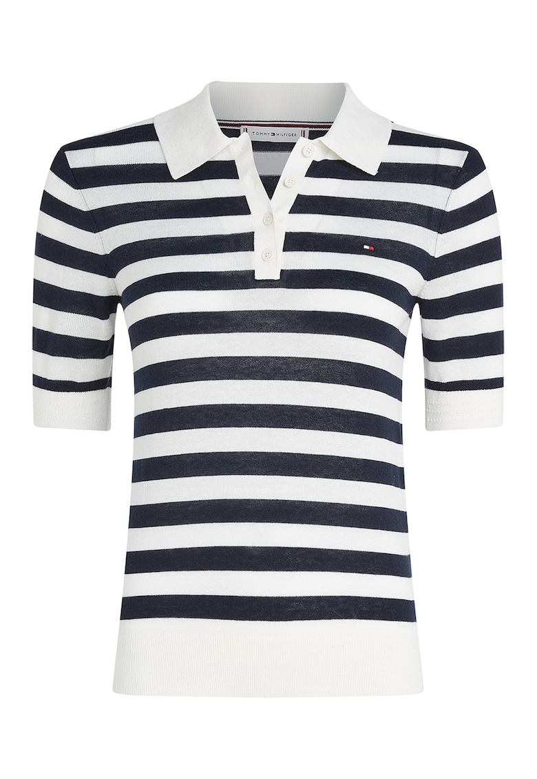 Tommy Hilfiger Пуловер с лиосел с къси ръкави и яка за Жени Tommy Hilfiger Пуловер с лиосел с къси ръкави и яка за Жени