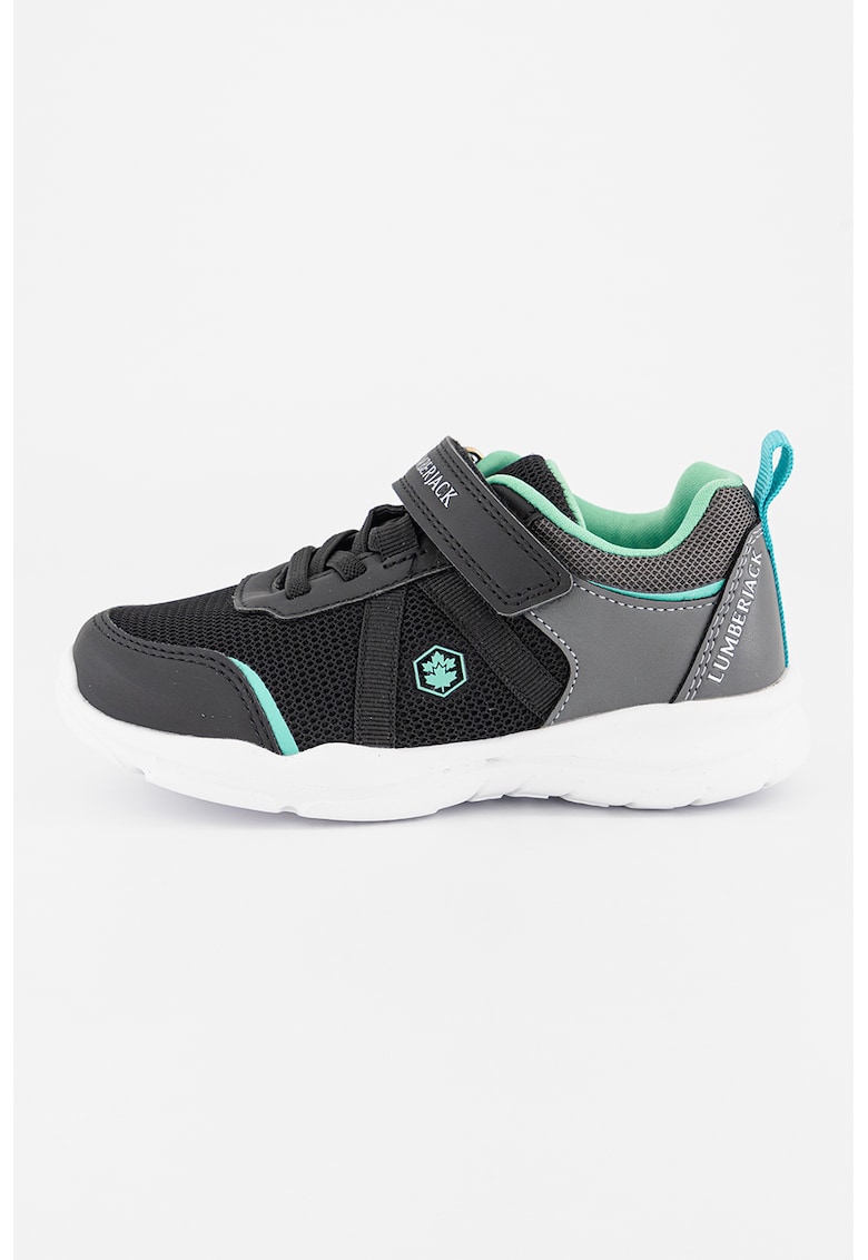 Pantofi sport cu velcro si insertii din plasa Agatha - Negru/Gri/Verde menta