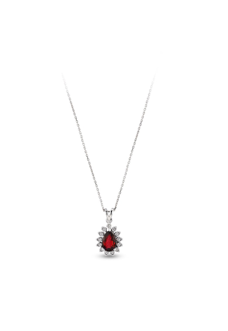 Colier Malmo Aur Alb - 14K - Diamante de 0.27 Carate si Rubin de 0.86 Carate