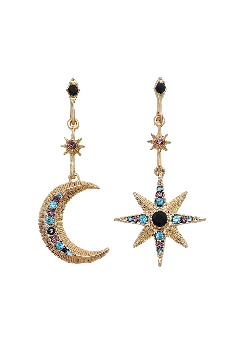 Cercei aurii - forma de stea si luna - cu pietre - Toste C6 -