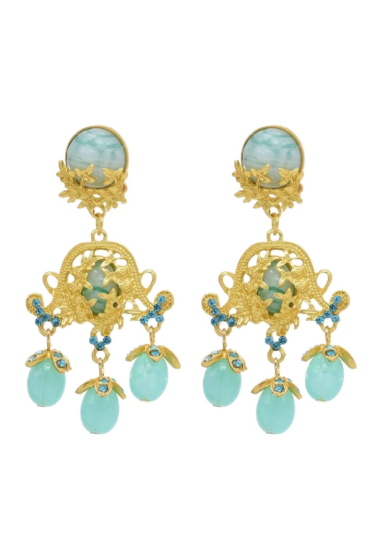 Cercei aurii - stil indian - cu pietre turquoise - Torgot C4 - Cercei aurii - stil indian - cu pietre turquoise - Torgot C4 -