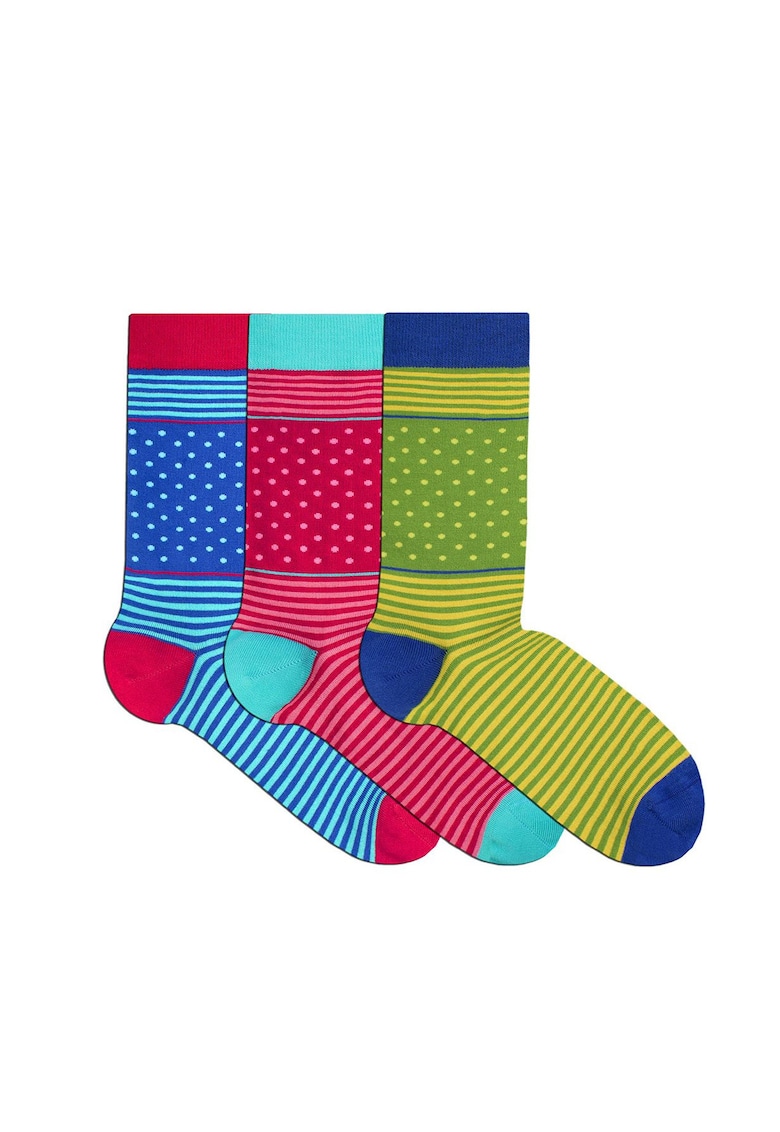 Sosete bambus FINE BAMBOO buline si dungi cutie 3 buc. verde albastru fucsia