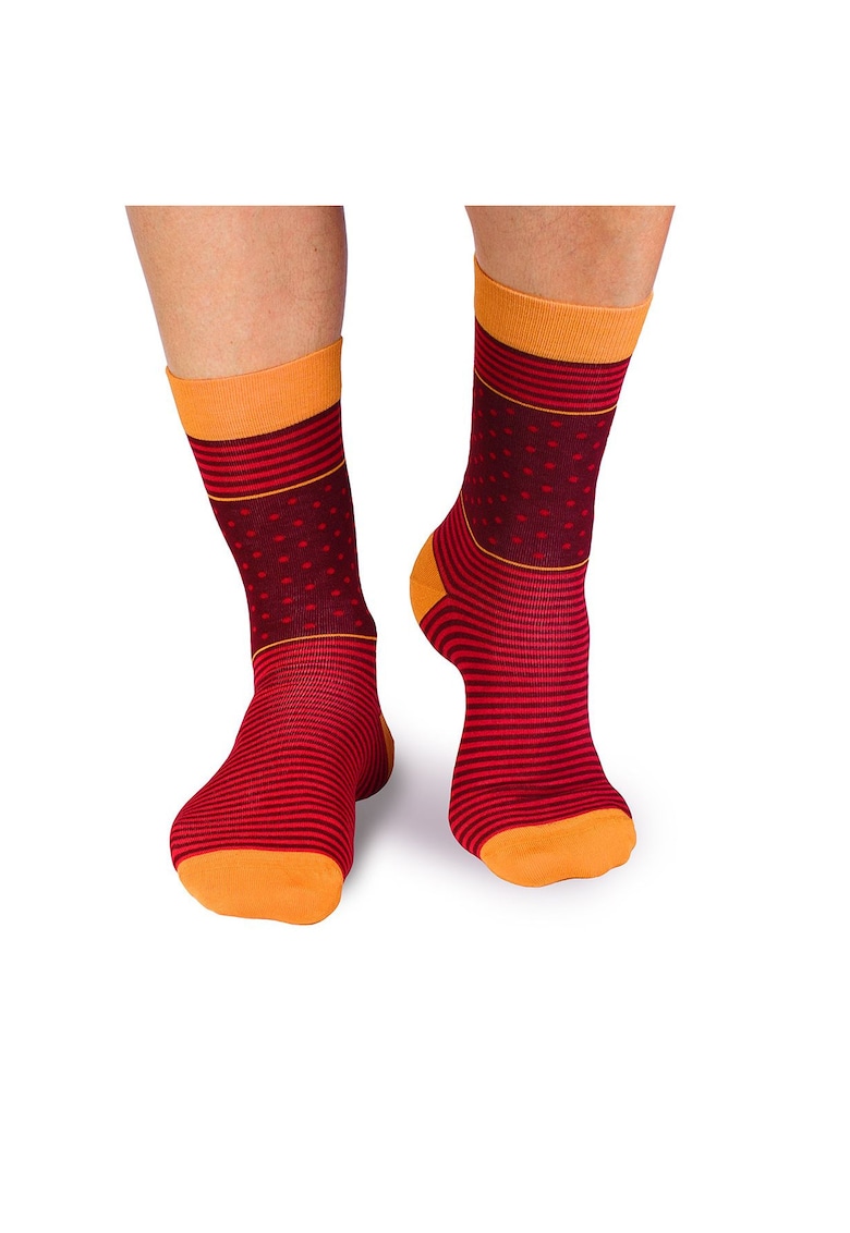 Sosete bambus FINE BAMBOO cu buline si dungi rosu visiniu