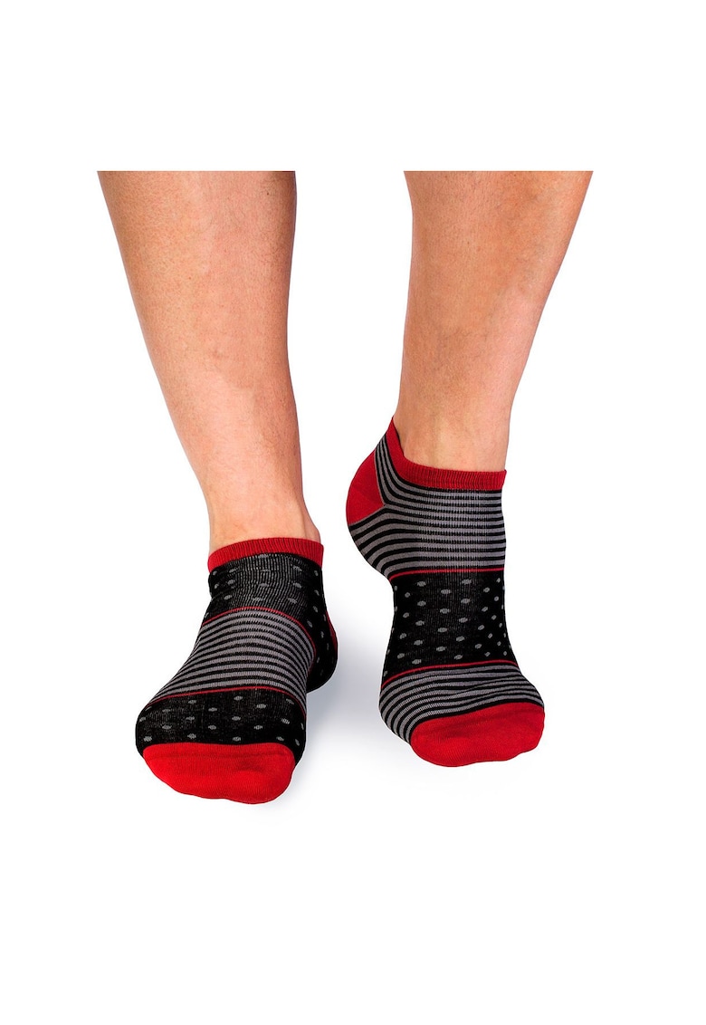 Sosete scurte bambus FINE BAMBOO cu buline si dungi negru gri